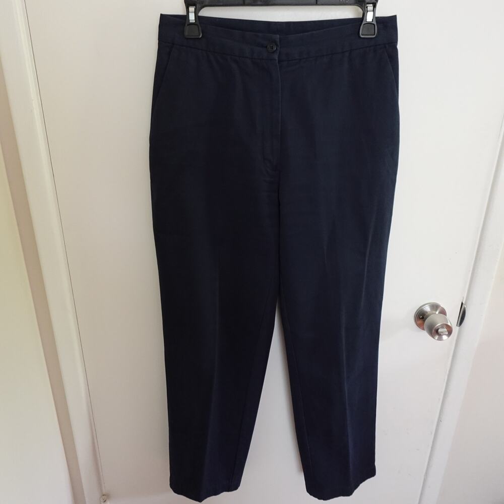 LL Bean Vintage 100% Cotton Navy Pants Tapered Trouser Womens 8P Preppy Academia